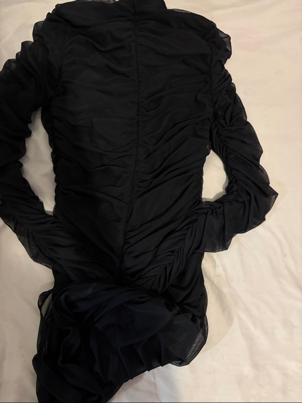 Fashion Nova Black Ruched Mesh Long Sleeve Dress - Picture 2 of 2